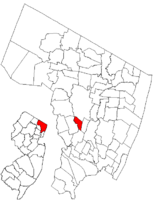 Map highlighting Rochelle Park's location within Bergen County. Inset: Bergen County's location within New Jersey.