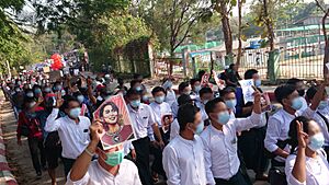 Protest against military coup (9 Feb 2021, Hpa-An, Kayin State, Myanmar) (2)