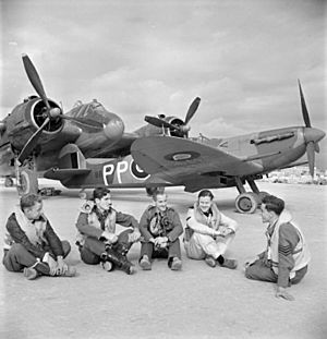 RAF pilots with Beaufighter and Spitfire at Malta 1943