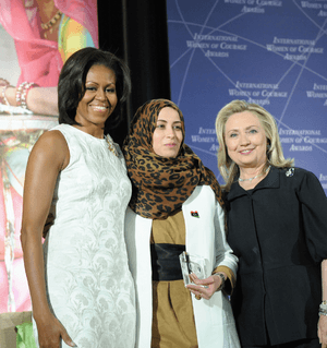 Secretary Clinton and First Lady Obama With 2012 IWOC Award Winner Hana El Hebshi of Libya
