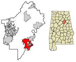Location of Pell City in St. Clair County, Alabama.