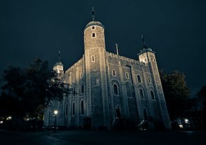 The White Tower at the Tower of London as seen from the Northeast at Night