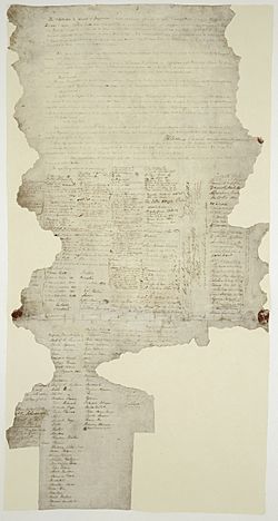 A torn sheet of paper; an original copy of the treaty