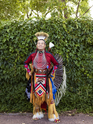 Will Yaska of Pueblo, Colorado, a Koyukon (an Alaska Native Athabaskan people), was among the participants at a Colorado Springs Native American Inter-Tribal Powwow and festival in that central LCCN2015633372