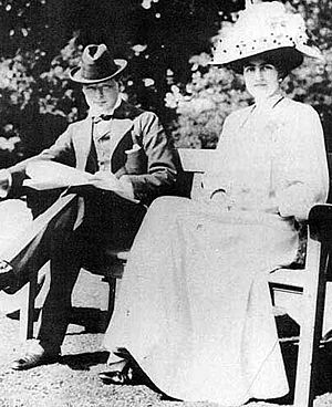 Winston Churchill (1874-1965) with fiancée Clementine Hozier (1885-1977) shortly before their marriage in 1908