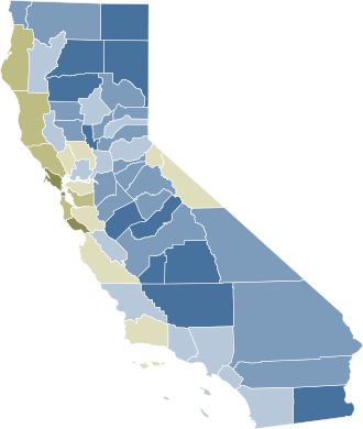 2008 California Proposition 8 results map by county