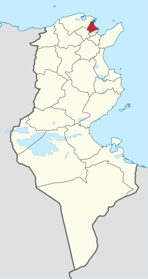 Map of Tunisia with Ariana highlighted