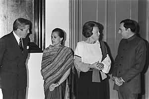Bezoek premier Rajiv Gandhi van India ontvangst op Paleis Huis ten Bosch Prins, Bestanddeelnr 933-4642