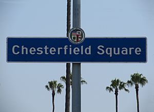 Chesterfield Square city signage located at the intersection of Van Ness Avenue & Slauson Avenue.