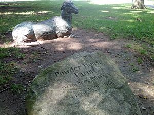 Commemorative stone at the former site of Powderhouse Farm