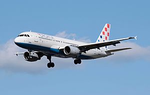 Croatia Airlines Airbus A320-200 (9A-CTJ) arrives London Heathrow 11Apr2015 arp