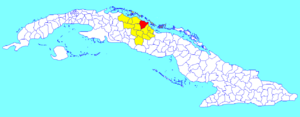 Encrucijada municipality (red) within  Villa Clara Province (yellow) and Cuba