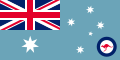 Australian Flag with pale blue background and small RAF icon in bottom-right.