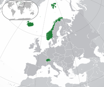 Location of the  EFTA :None at this time  (green)on the European continent  (green & dark grey)