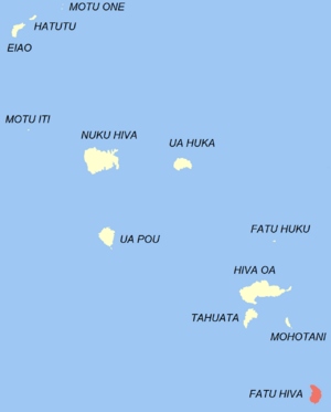 Location of the commune (in red) within the Marquesas Islands