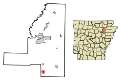 Location of Tupelo in Jackson County, Arkansas.