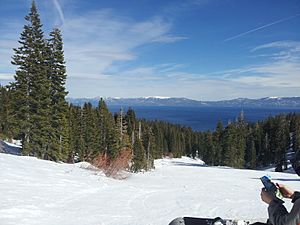 Lake Tahoe in winter seen from Homewood