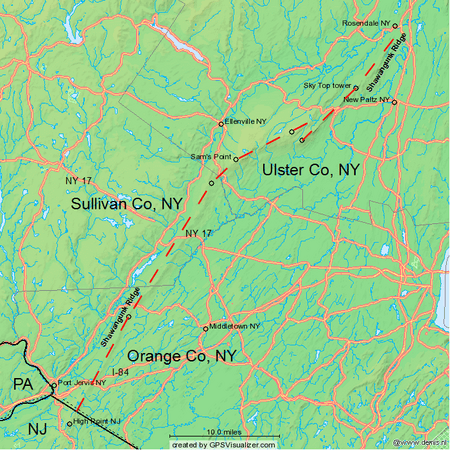 Location of Shawangunk Ridge, NY