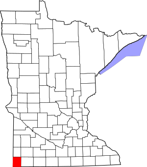 Map of Minnesota highlighting Rock County