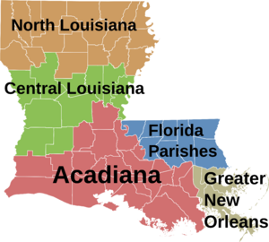 The Central Louisiana region is shaded in green.