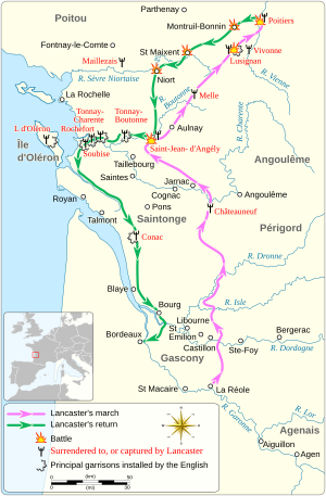 Map of route of Lancaster's chevauchée of 1346