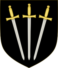 Arms of Paulet, Marquess of Winchester: Sable, three swords pilewise points in base proper pomels and hilts or