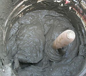Mortar mixed inside bucket