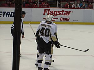 Oskar Sundqvist, Bonus Experimental 3x3 Overtime Period, Detroit Red Wings vs. Pittsburgh Penguins, Joe Louis Arena, Detroit, Michigan (21713235641)