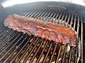 Pork ribs on a smoker grill