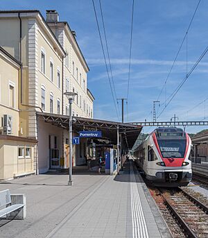Porrentruy railway station with S3 to Olten
