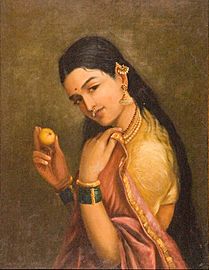 Raja Ravi Varma - Woman Holding a Fruit - Google Art Project