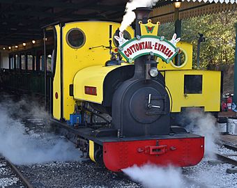 Steam tank locomotive Dame Ann releasing steam.jpeg