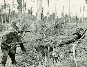 US Army trrops clear a Japanese bunker near Buna