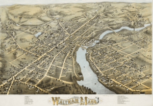 1877 map Waltham Massachusetts by Bailey BPL 10176