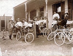 Bicycle party resting in Fenton, Missouri, 12 September 1897