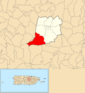 Location of Cedro Arriba within the municipality of Naranjito shown in red
