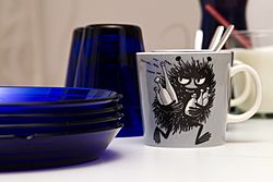 Cobalt Blue glassware and Moomin cup