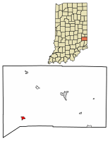 Location of Oldenburg in Franklin County, Indiana.