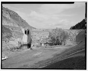 Front of Pineview Dam, looking east. - Ogden Canyon Conduit, Ogden, Weber County, UT HAER UTAH,29-OGCA,2-1.tif