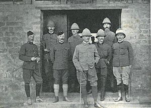 General Sir James Willcocks, KCMG, DSO, and staff, at the entrance to the fort at Kumasi
