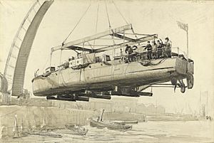Hoisting a Motor Launch Art.IWMART791.jpg