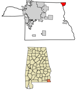 Location of Columbia in Houston County, Alabama.