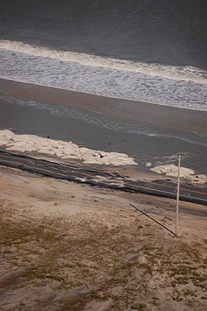 Hurricane Sandy - sandbagged beach, Cape Hatteras