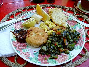Jamaican breakfast ackee saltfish callaloo