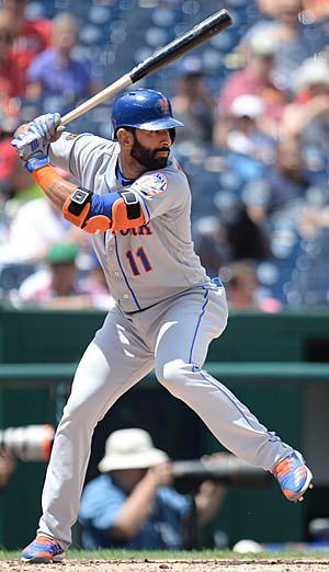 José Bautista batting for the New York Mets in 2018 (Cropped)