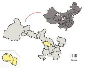 Location of Lanzhou City (yellow) in Gansu and the PRC