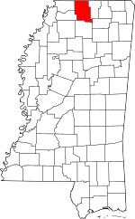Map of Mississippi highlighting Marshall County
