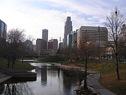 View of Downtown Omaha looking west from the Gene Leahy Mall