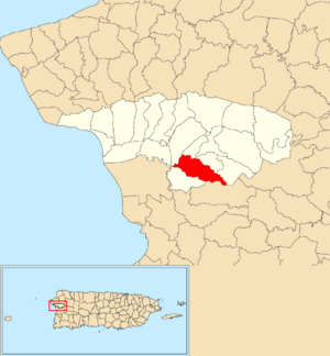 Location of Ovejas within the municipality of Añasco shown in red