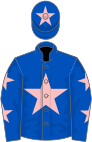 Royal blue, pink star on body and cap, royal blue sleeves, pink stars